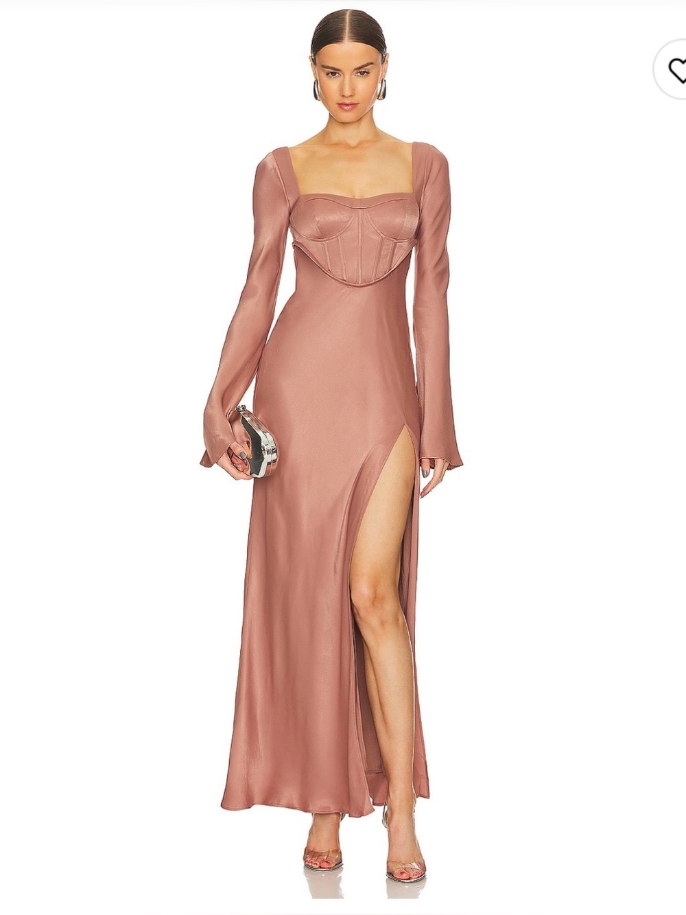 LPA Satin Long Sleeve Corset Gown in Dusty Blush